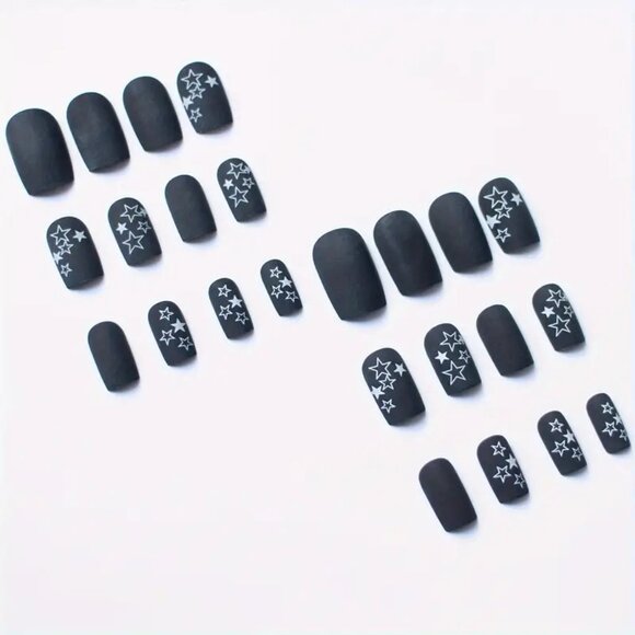 Nails Stars Fake Press On 24 Matte Stylish Manicure Sexy Glam Reusable Black - Picture 2 of 5